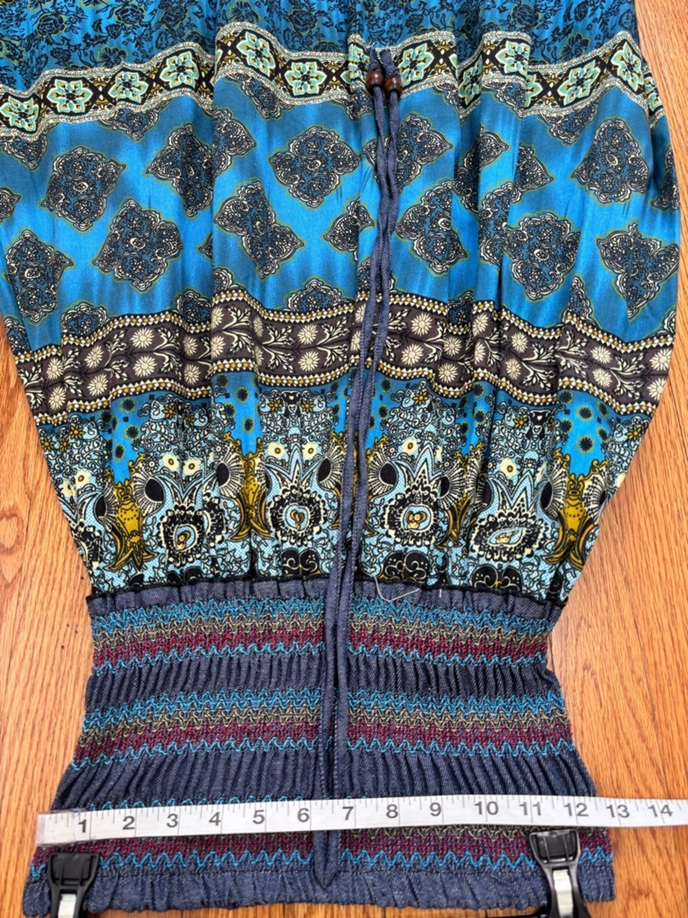 NEW Y2K boho cottage ethnic print smoked high rise pleated A-line Midi Skirt XS - Picture 7 of 16